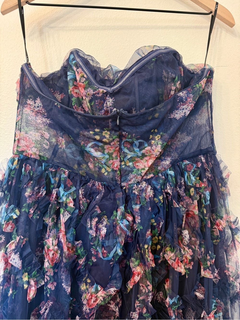 Lulu's Navy Strapless Floral Ruffle Maxi Dress - Picture 5 of 5